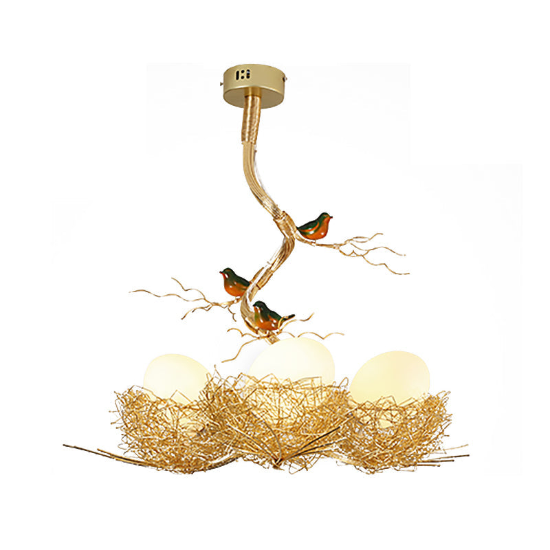 Milk White Glass Ball Chandelier Pendant Gold Hanging Lamp NALANI