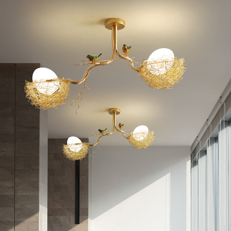 Milk White Glass Ball Chandelier Pendant Gold Hanging Lamp NALANI