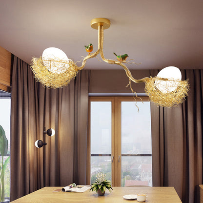 Milk White Glass Ball Chandelier Pendant Gold Hanging Lamp NALANI