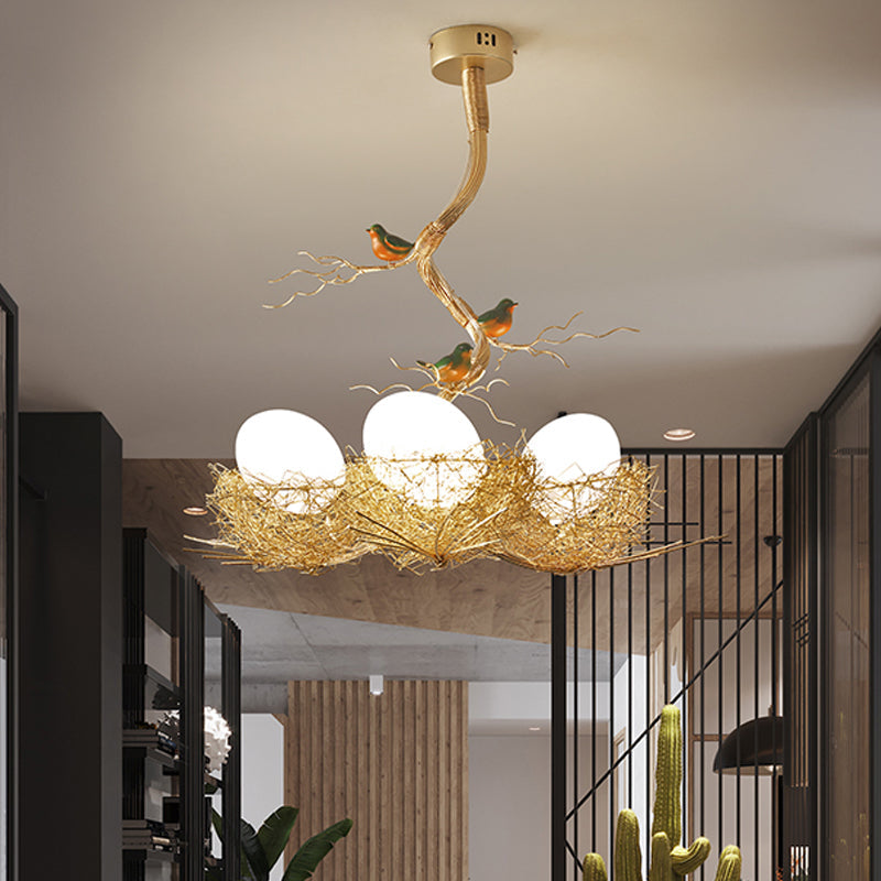 Milk White Glass Ball Chandelier Pendant Gold Hanging Lamp NALANI