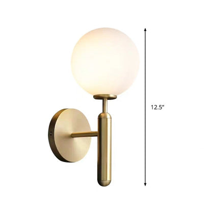 Milky Glass Ball Sconce Brass Wall Mount Light Pencil Arm NALANI