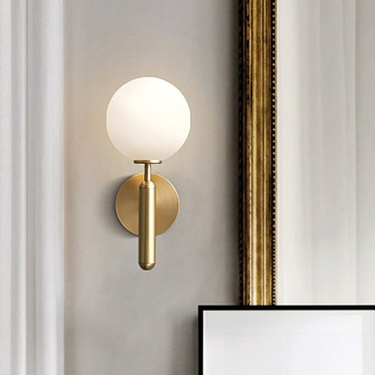 Milky Glass Ball Sconce Brass Wall Mount Light Pencil Arm Brass NALANI