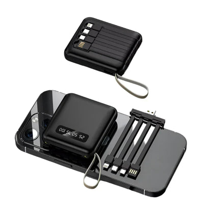 Mini 3000mAh Power Bank With 4 In 1 Cable And Flashlight Black NALANI