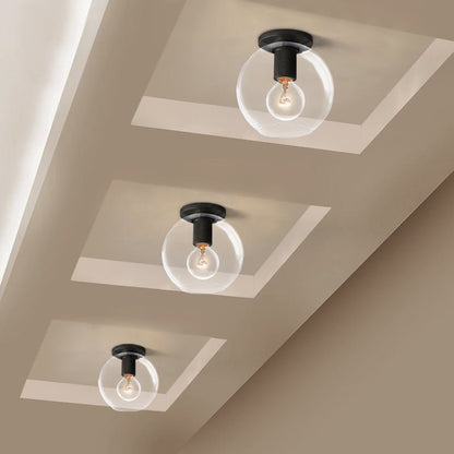 Minimalist Flush Mount Light With Glass Shade and Filament NALANI