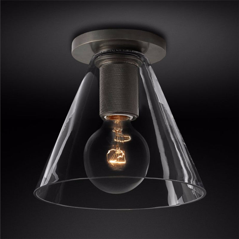 Minimalist Flush Mount Light With Glass Shade and Filament ∅ 6.7" x H 7.5" Dia 17cm x H 19cm Black NALANI