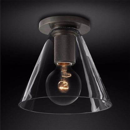 Minimalist Flush Mount Light With Glass Shade and Filament ∅ 6.7" x H 7.5" Dia 17cm x H 19cm Black NALANI