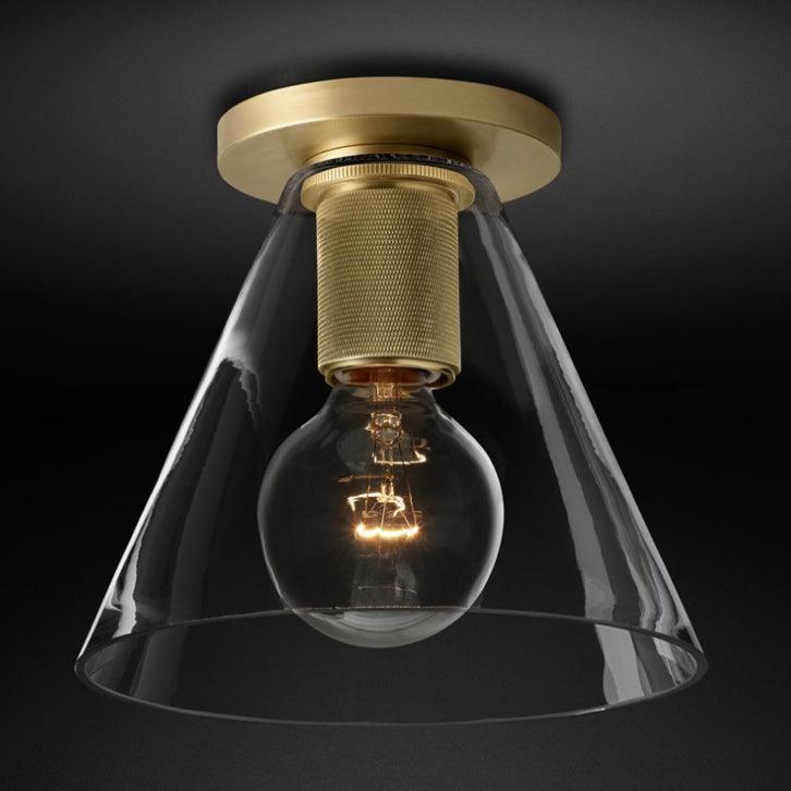Minimalist Flush Mount Light With Glass Shade and Filament ∅ 6.7" x H 7.5" Dia 17cm x H 19cm Brass NALANI