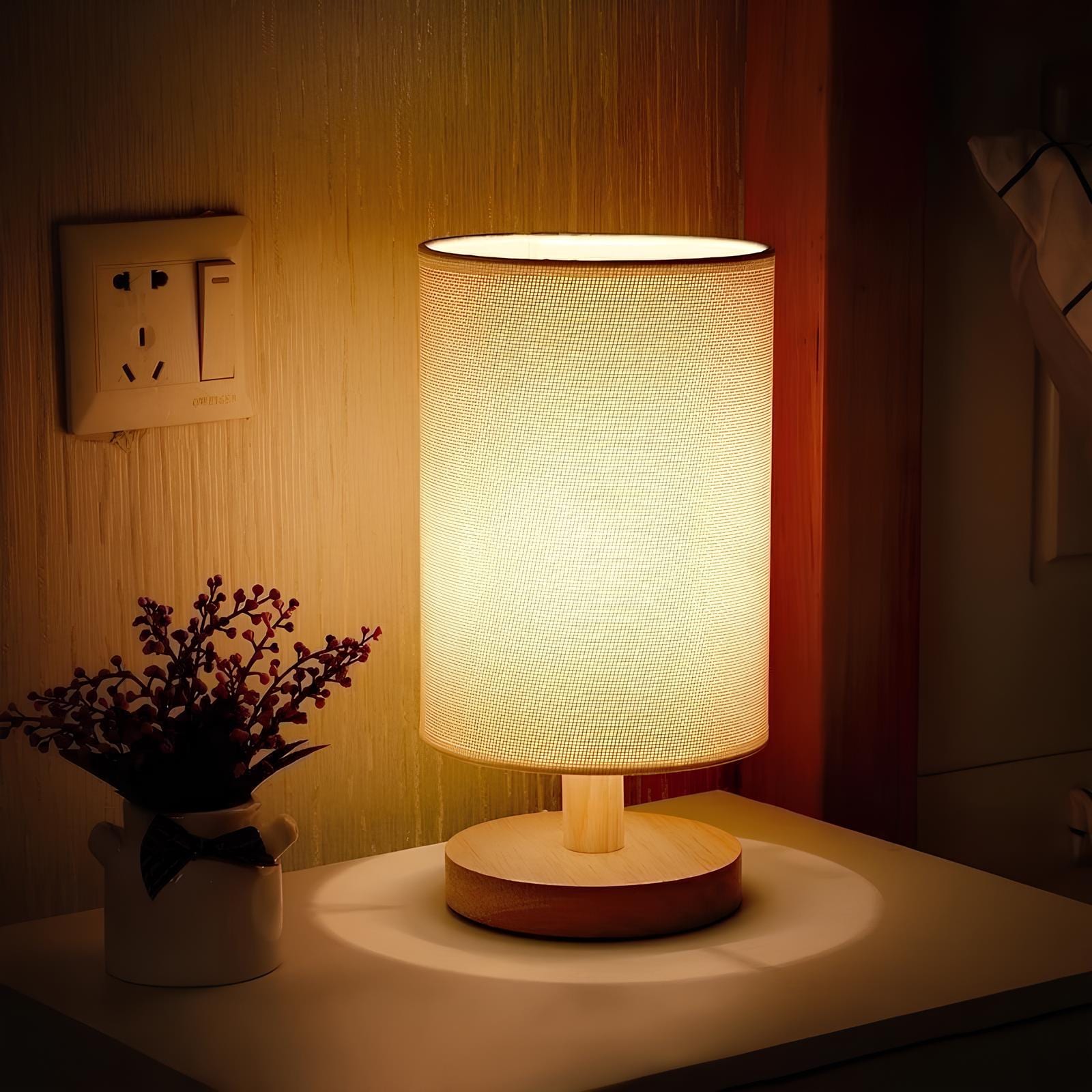 Minimalist Linen Table Lamp With Wooden Base In Home Decor NALANI