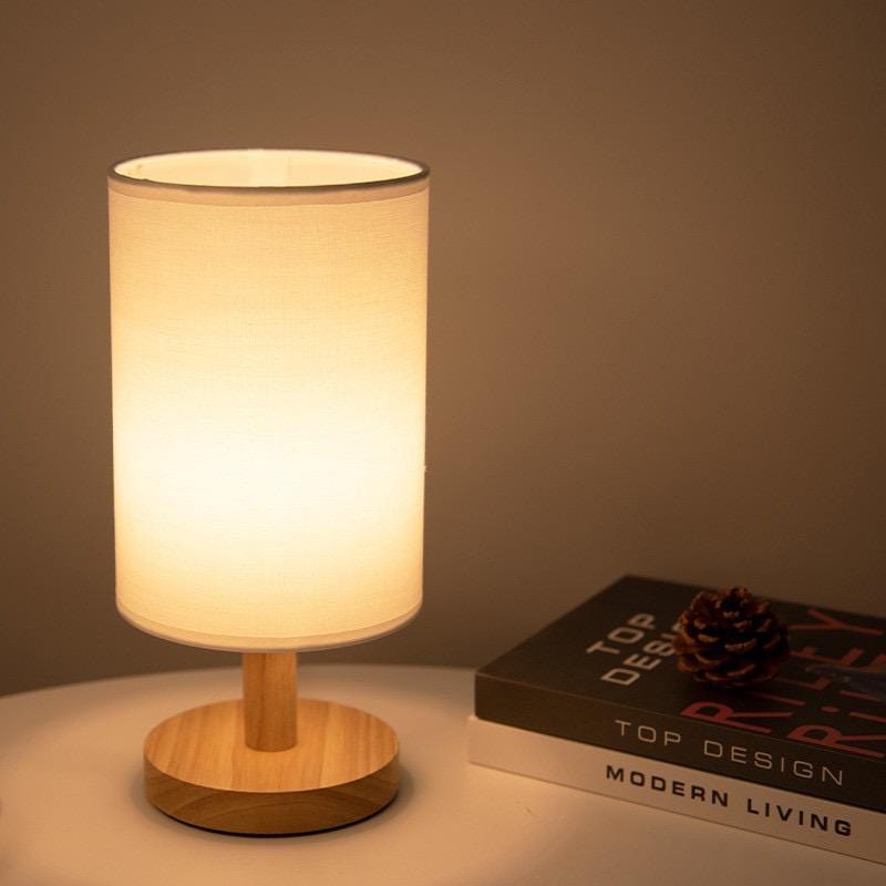Minimalist Linen Table Lamp With Wooden Base In Home Decor Plain White NALANI