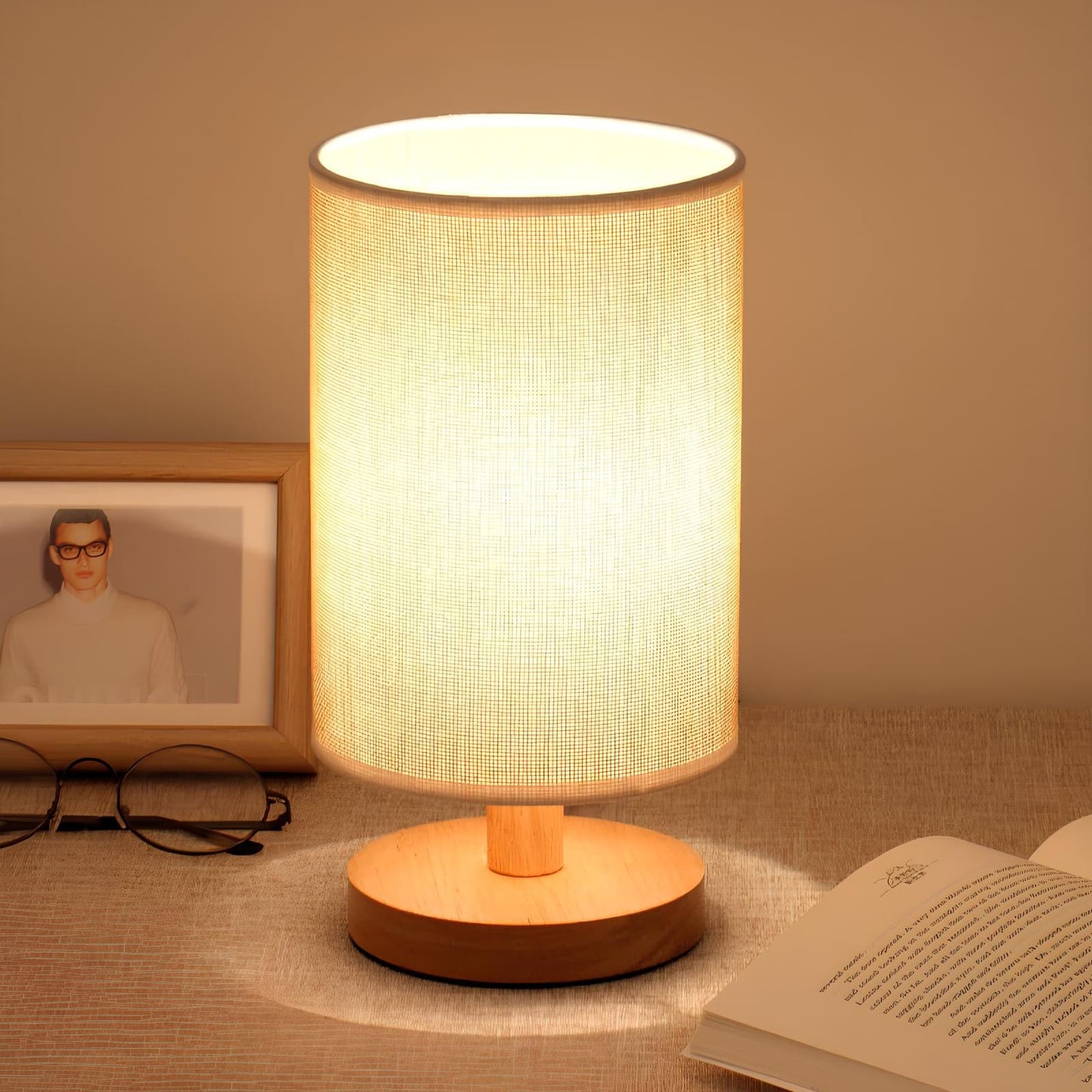 Minimalist Linen Table Lamp With Wooden Base In Home Decor Textured Grey NALANI