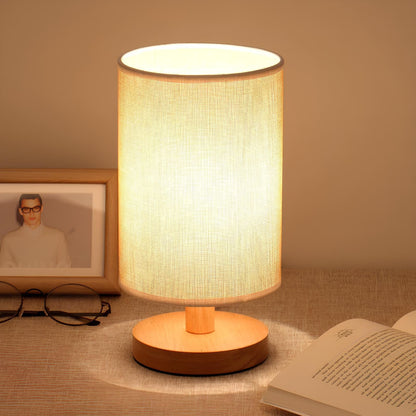 Minimalist Linen Table Lamp With Wooden Base In Home Decor Textured Grey NALANI