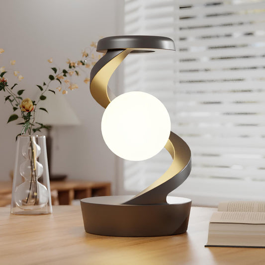 Minimalist Spiral Table Lamp with Glowing Sphere Design Dark Grey NaLani