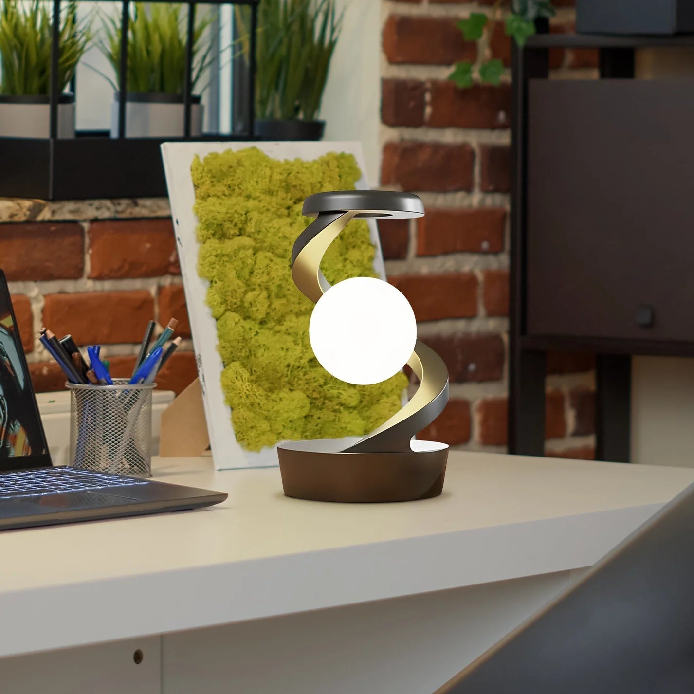 Minimalist Spiral Table Lamp with Glowing Sphere Design NaLani