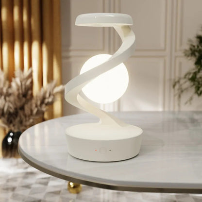 Minimalist Spiral Table Lamp with Glowing Sphere Design White NaLani