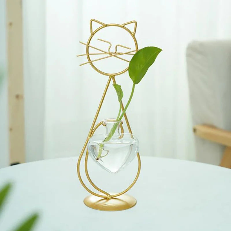 Modern Cat Shaped Hydro Vase for Home Weddings and Parties Gold 2 NALANI