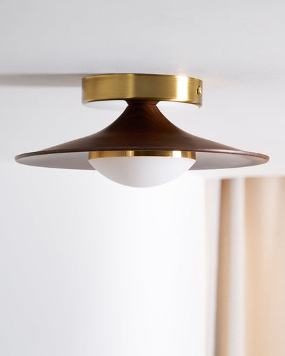 Modern Ceiling Lamp With Wood Textured Accent Metal Frame NALANI