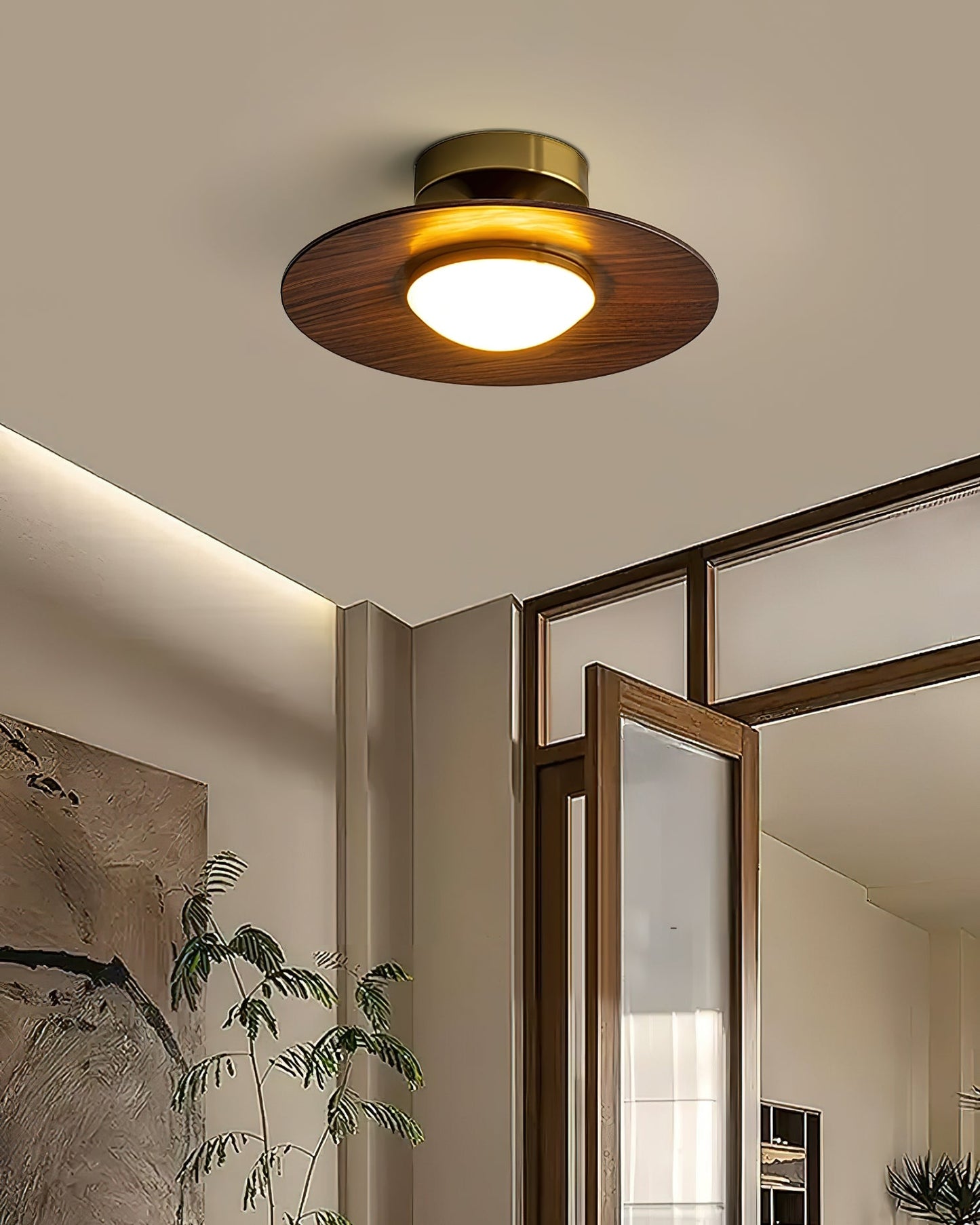 Modern Ceiling Lamp With Wood Textured Accent Metal Frame NALANI