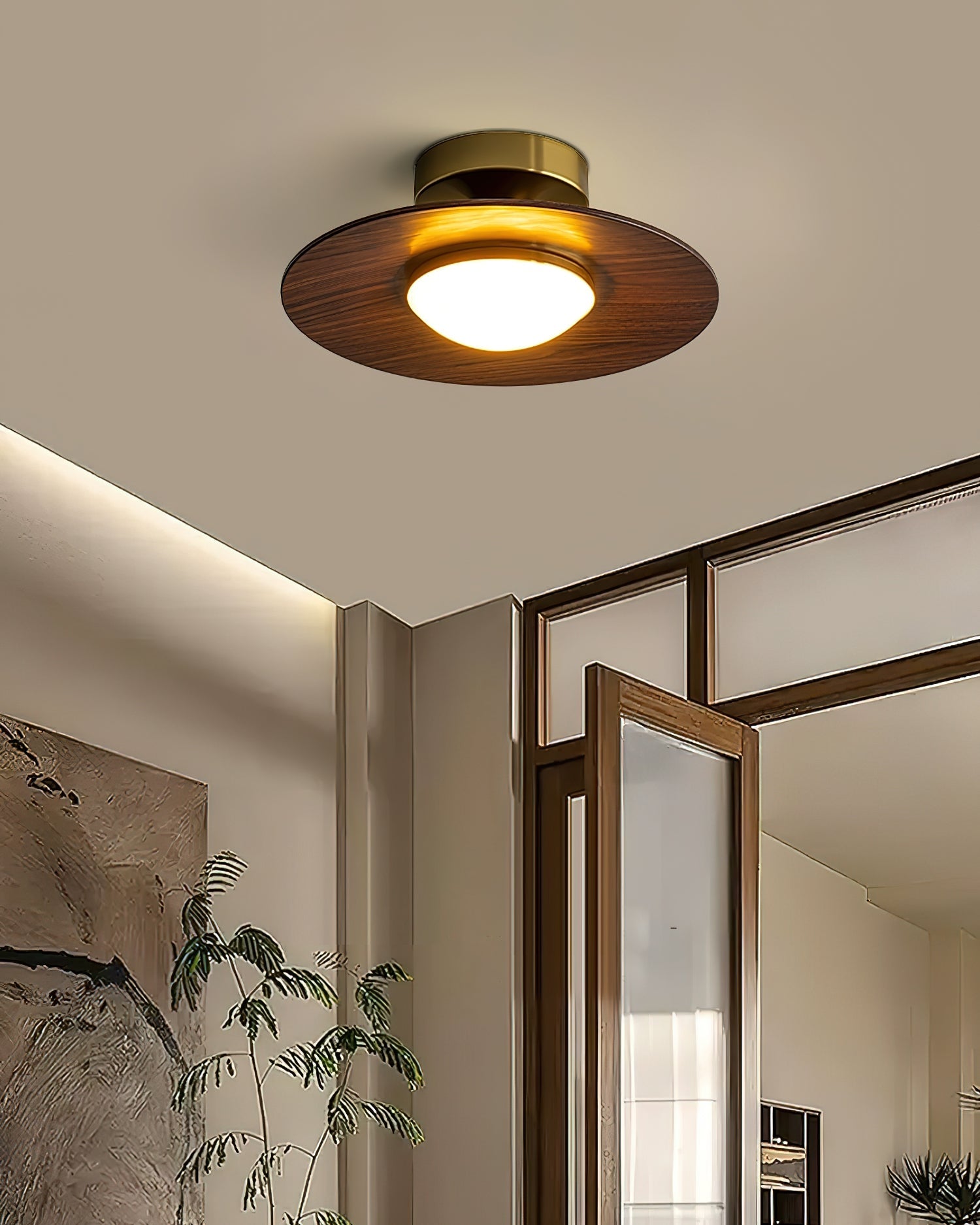 Modern Ceiling Lamp With Wood Textured Accent Metal Frame NALANI