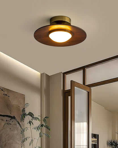 Modern Ceiling Lamp With Wood Textured Accent Metal Frame NALANI
