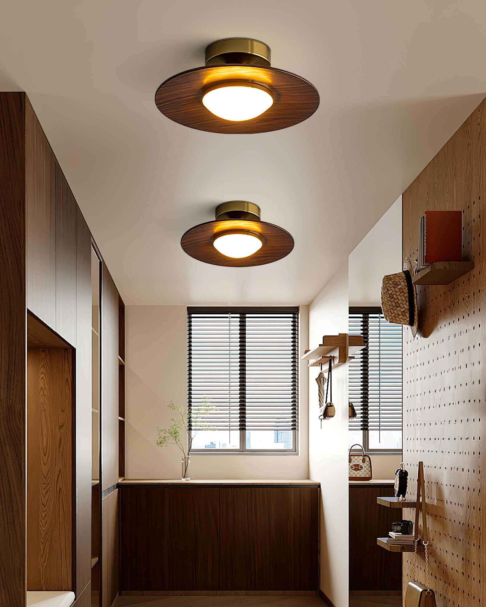 Modern Ceiling Lamp With Wood Textured Accent Metal Frame NALANI