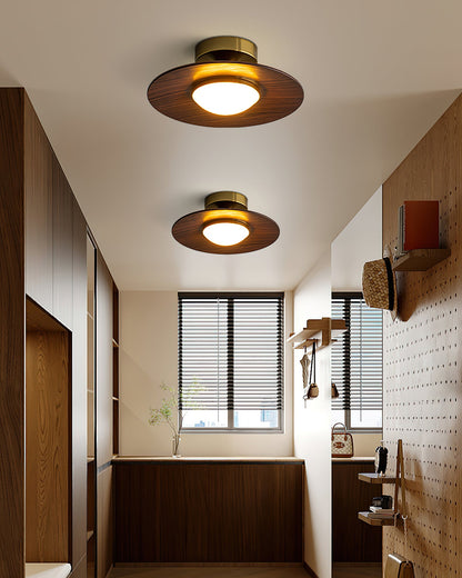 Modern Ceiling Lamp With Wood Textured Accent Metal Frame NALANI