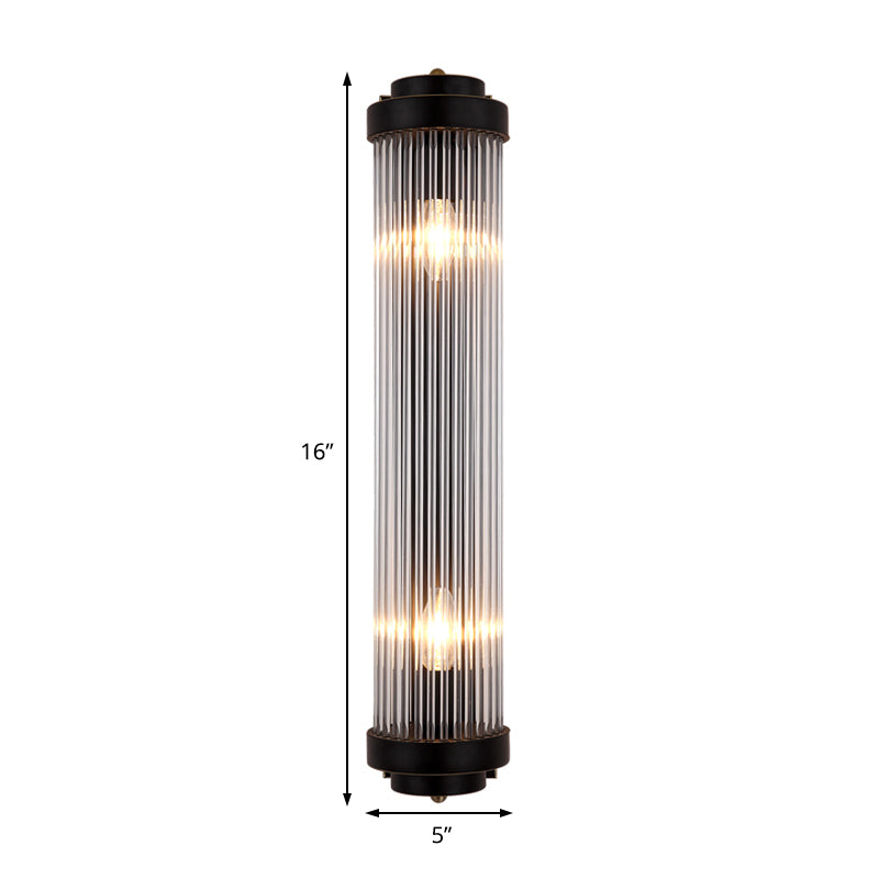 Modern Crystal Wall Sconce Black Finish 2 Light Pipe Lamp NALANI