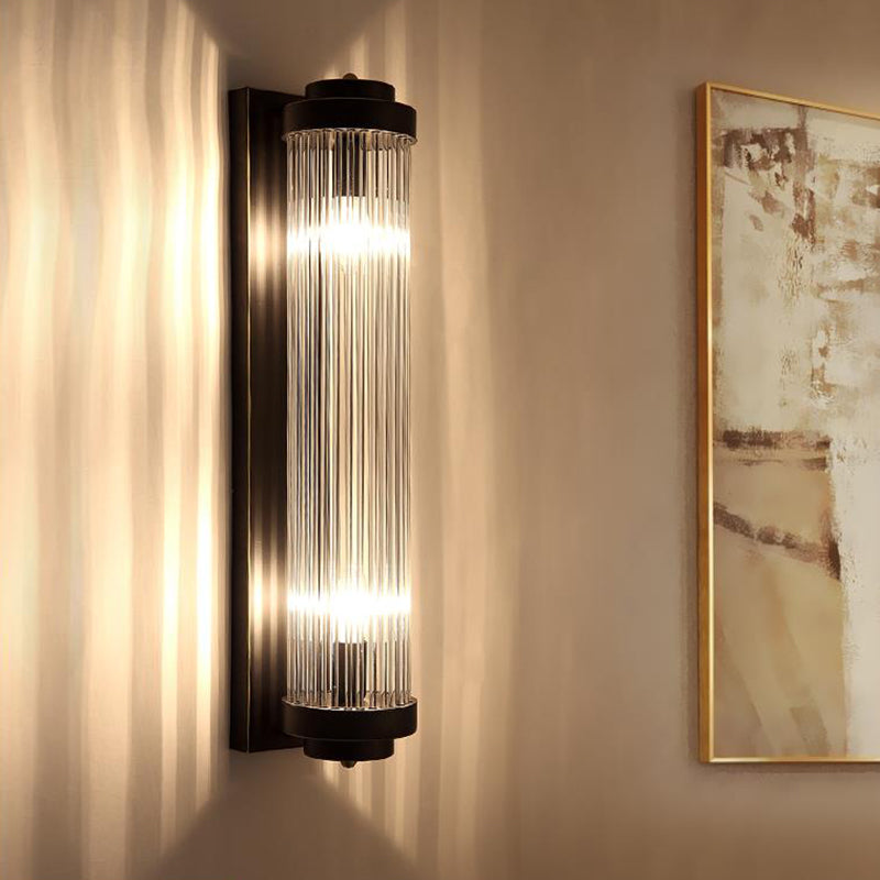 Modern Crystal Wall Sconce Black Finish 2 Light Pipe Lamp NALANI