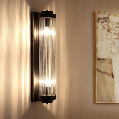 Modern Crystal Wall Sconce Black Finish 2 Light Pipe Lamp NALANI
