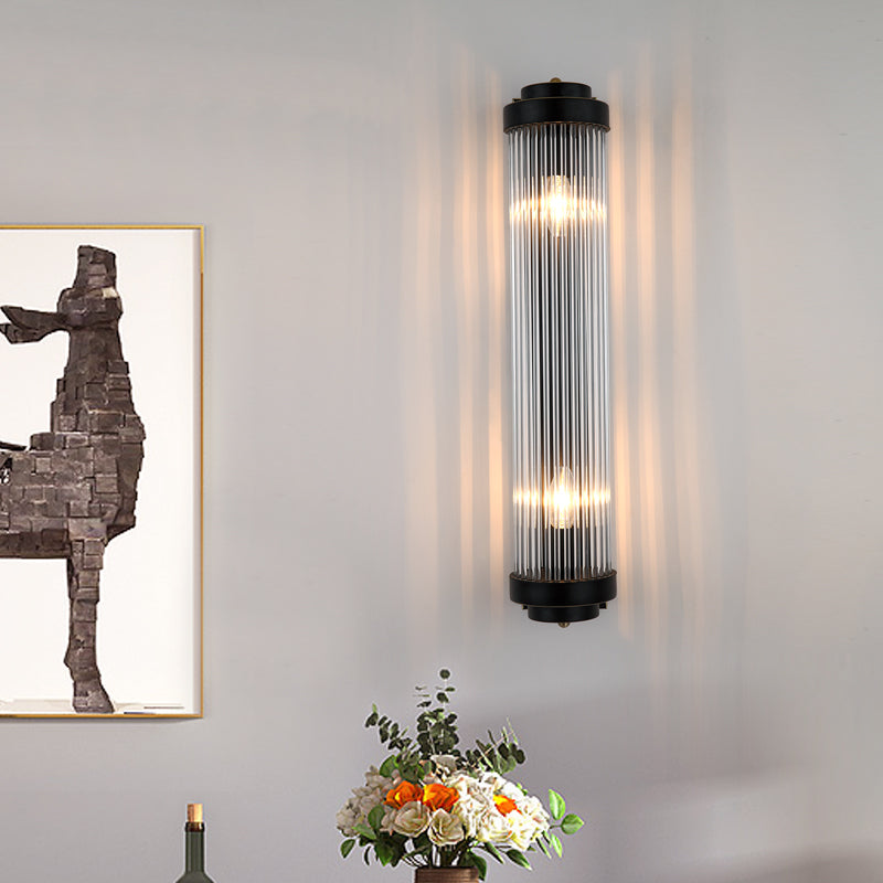 Modern Crystal Wall Sconce Black Finish 2 Light Pipe Lamp Black NALANI