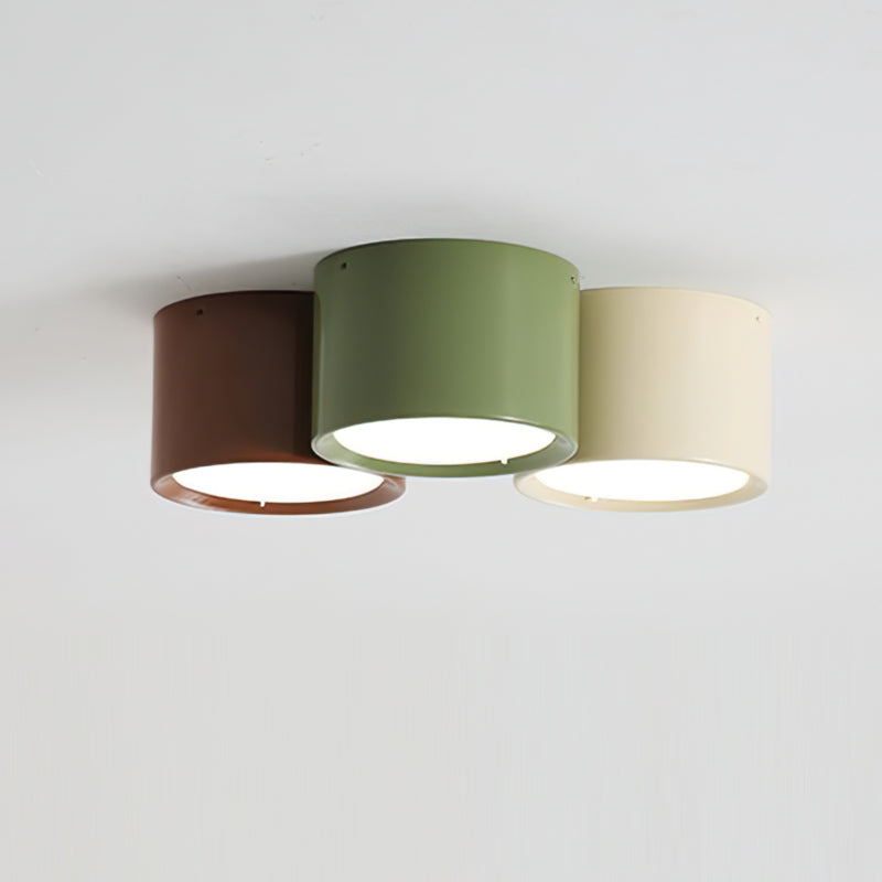 Modern Cylindrical Metal Ceiling Light For Hallways ∅ 11.8″ x H 3.1″ Cream color & Green & Coffee Warm Light NALANI