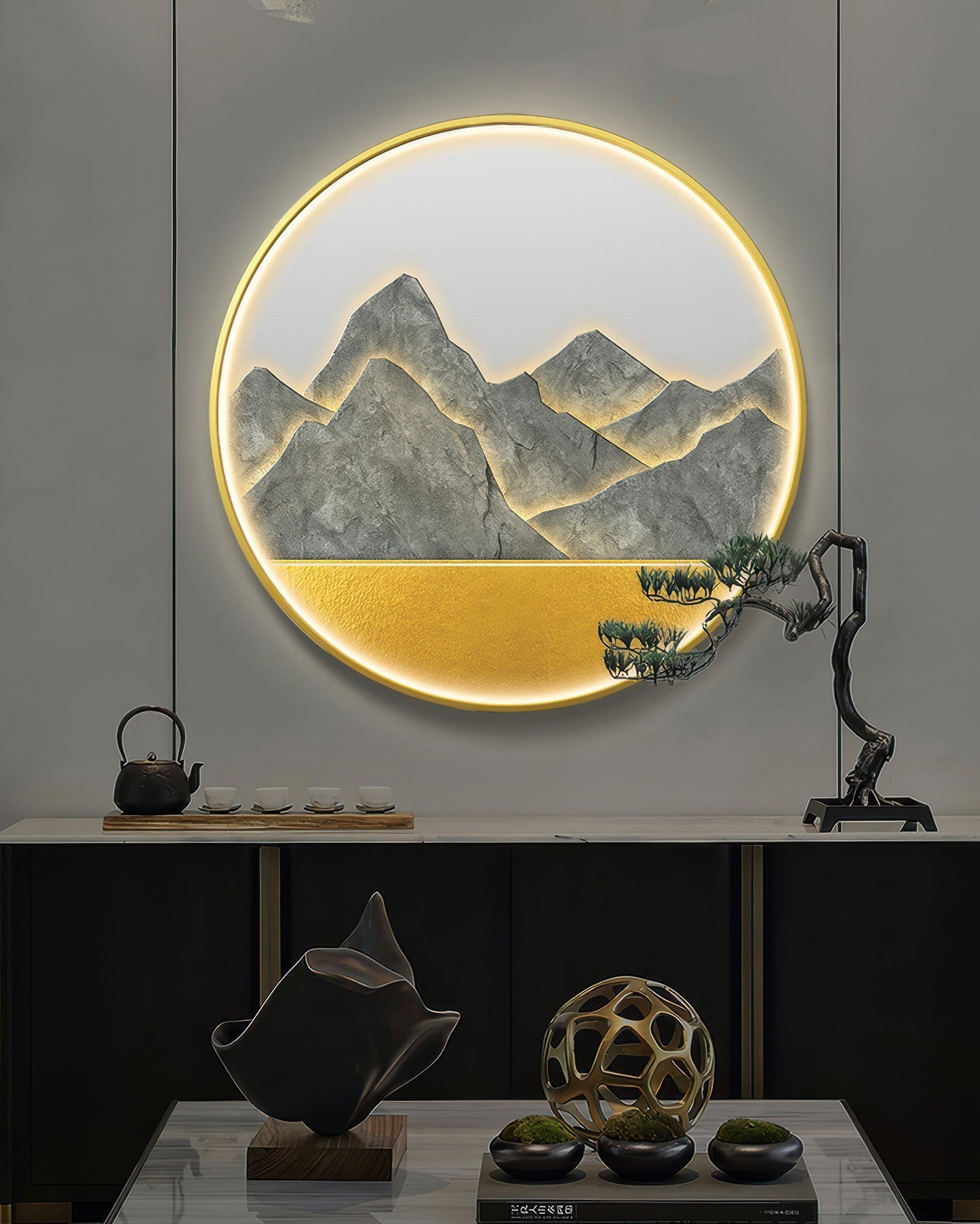 Modern Luxe Mountain Refuge Silhouette Circle Decor NALANI