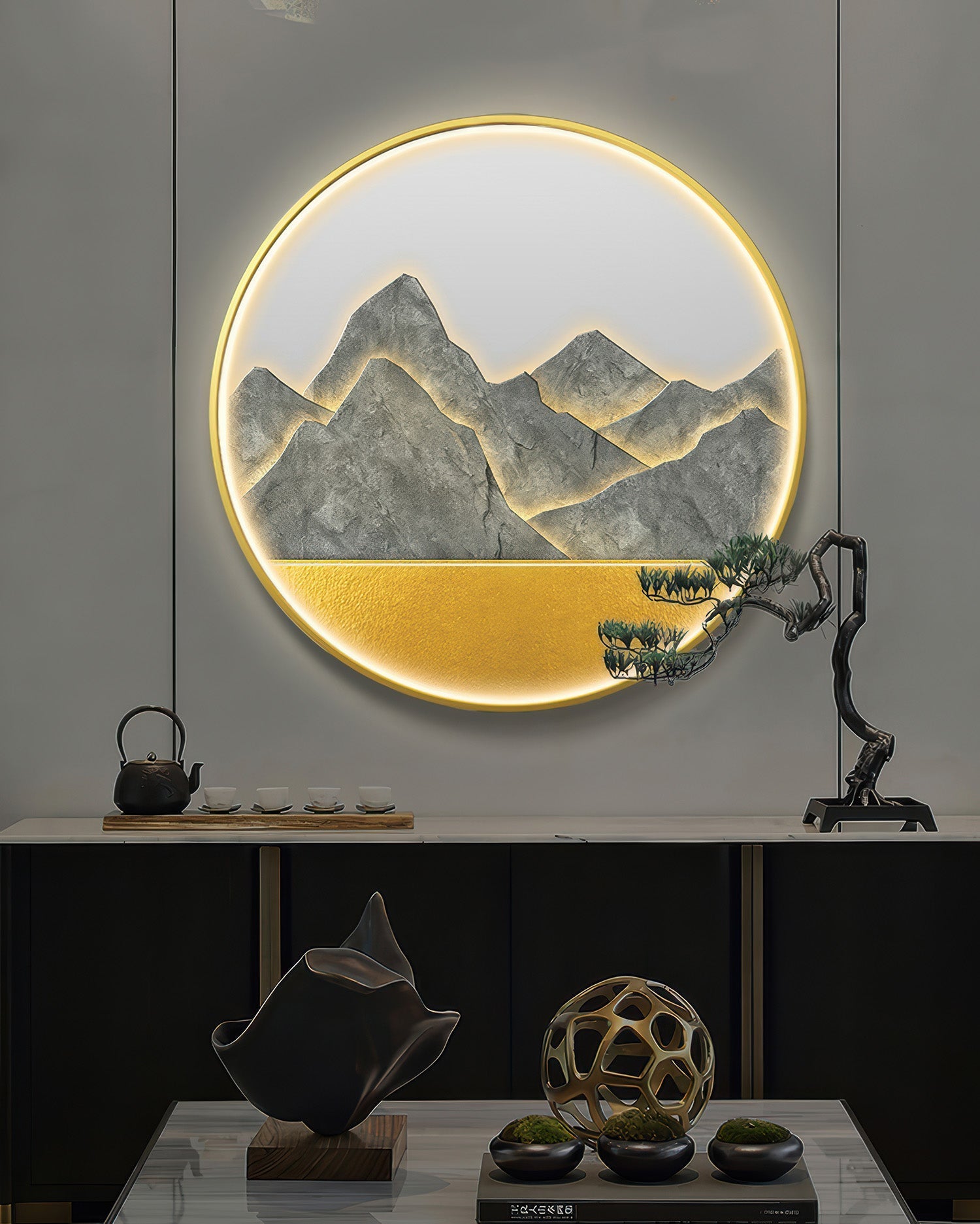 Modern Luxe Mountain Refuge Silhouette Circle Decor NALANI