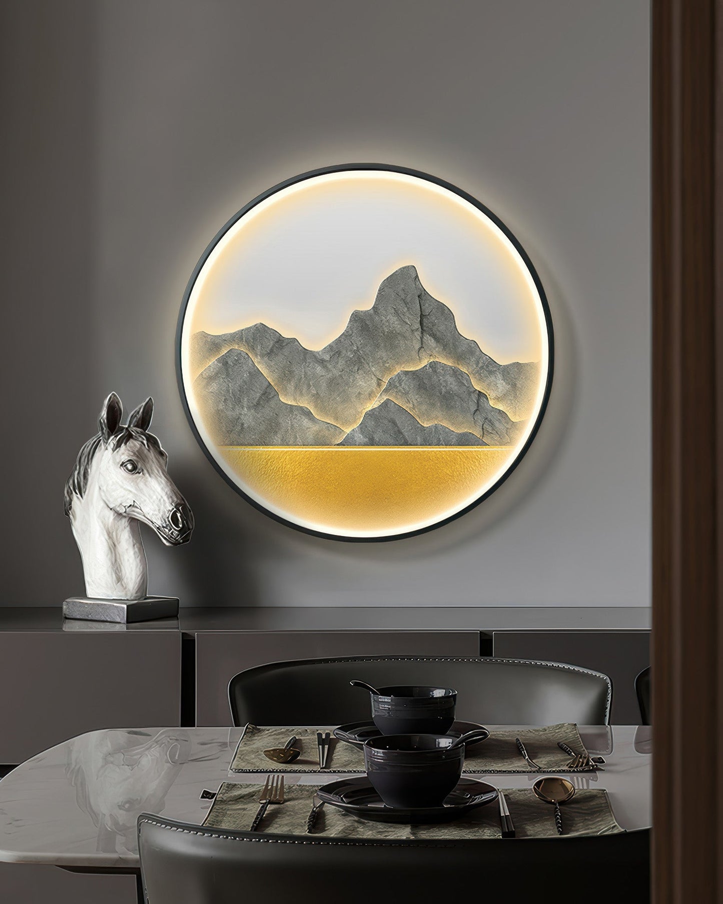 Modern Luxe Mountain Refuge Silhouette Circle Decor NALANI