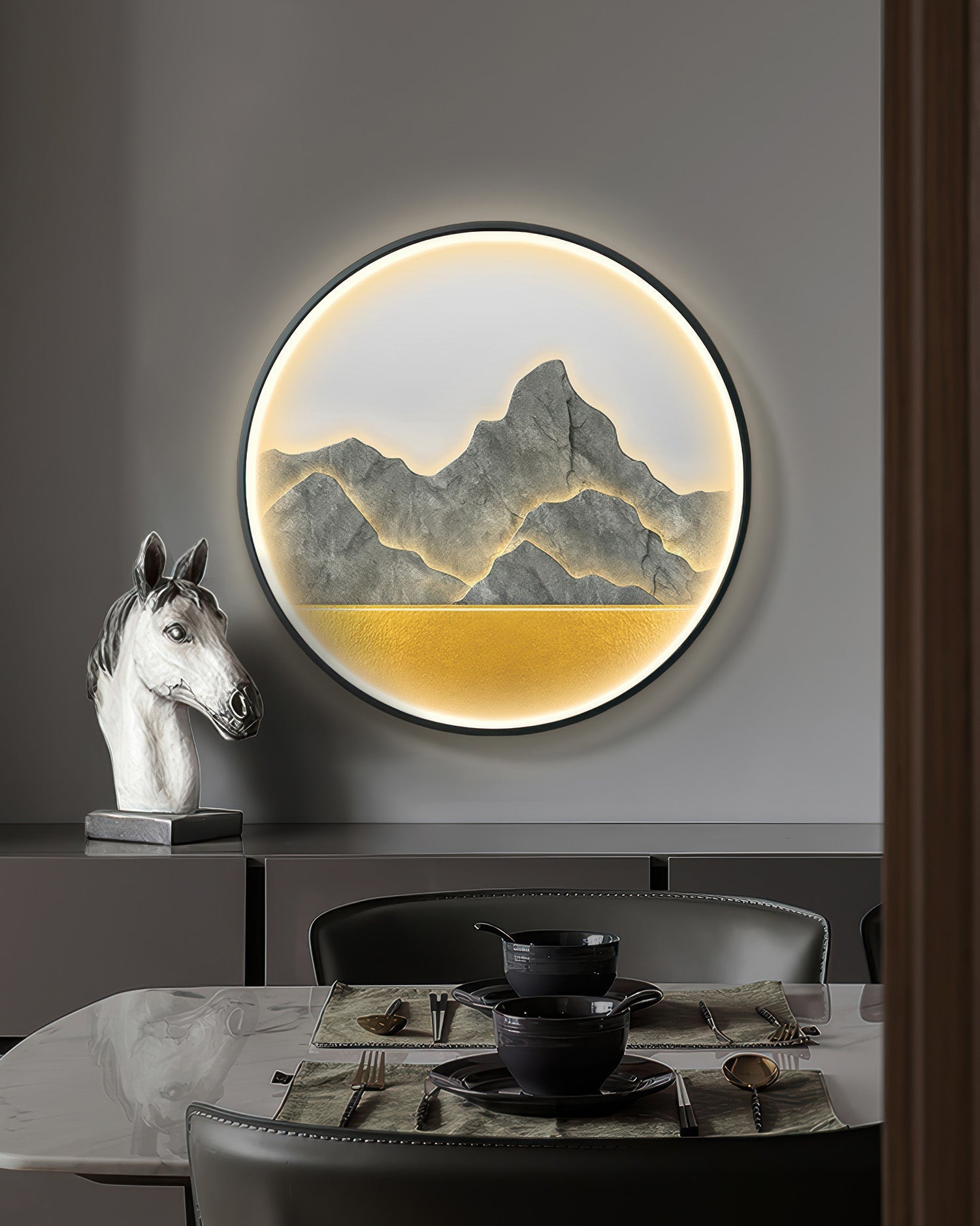 Modern Luxe Mountain Refuge Silhouette Circle Decor NALANI