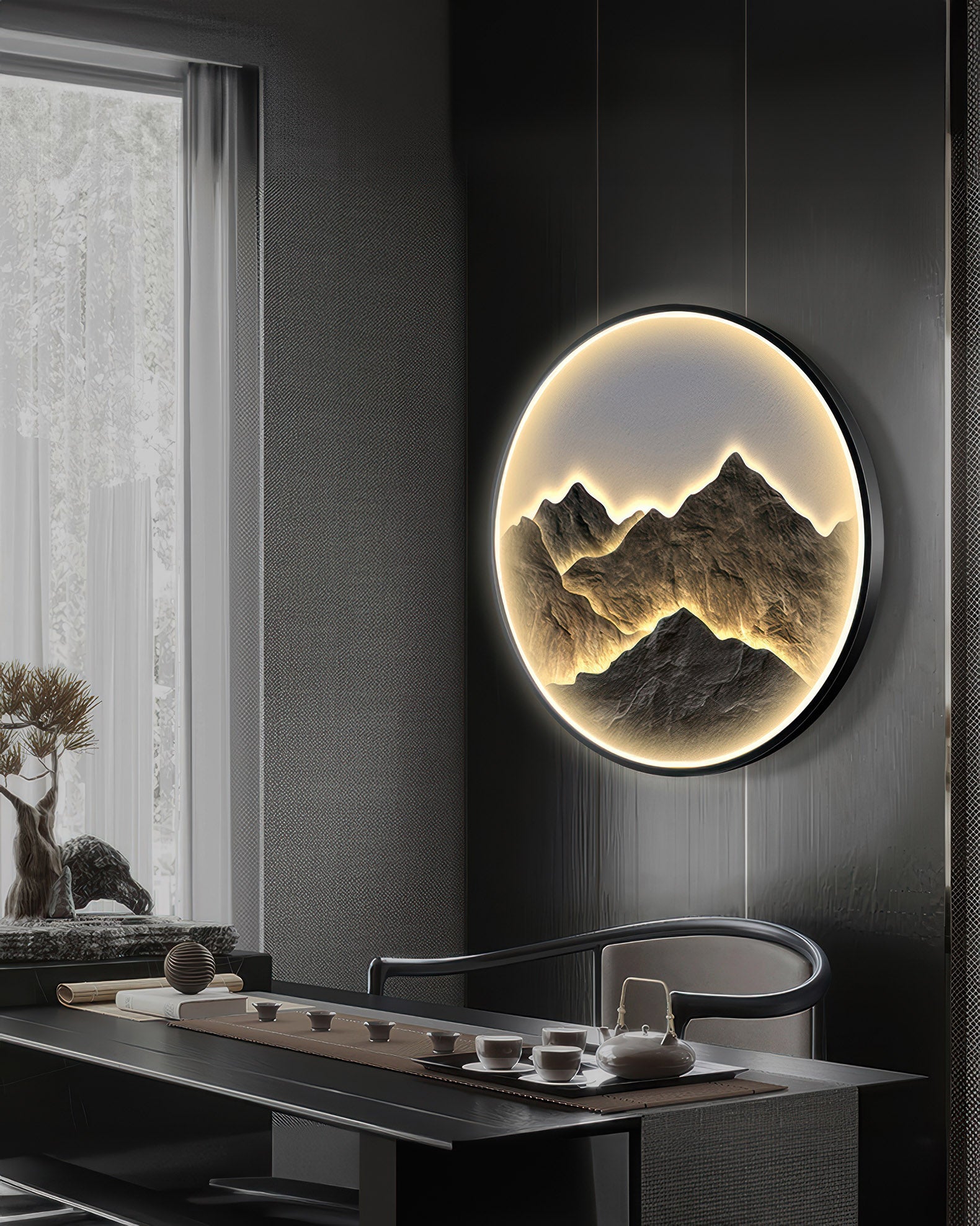 Modern Luxe Mountain Refuge Silhouette Circle Decor NALANI