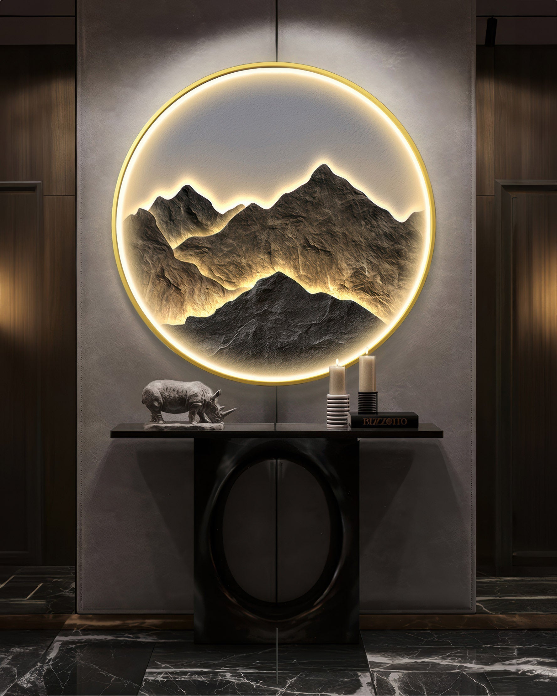 Modern Luxe Mountain Refuge Silhouette Circle Decor NALANI