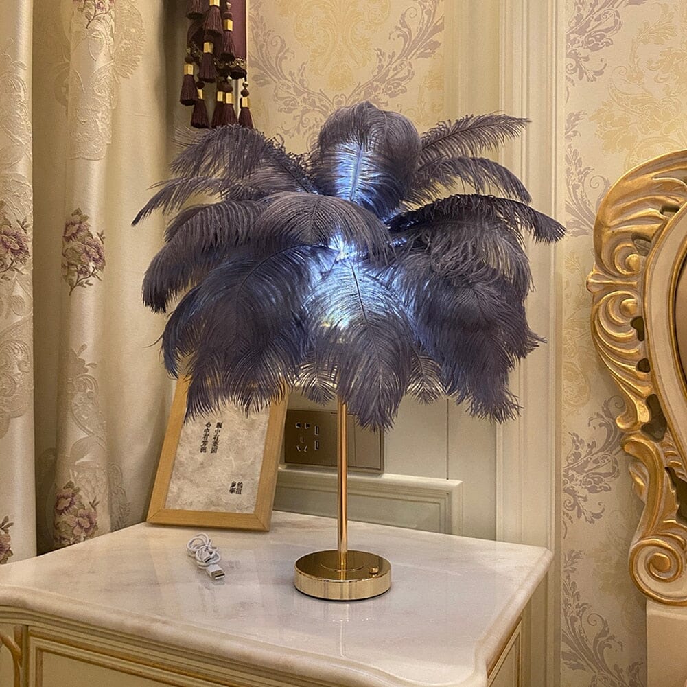 Modern Minimalist Feather LED Lamp With Ostrich Feather NALANI