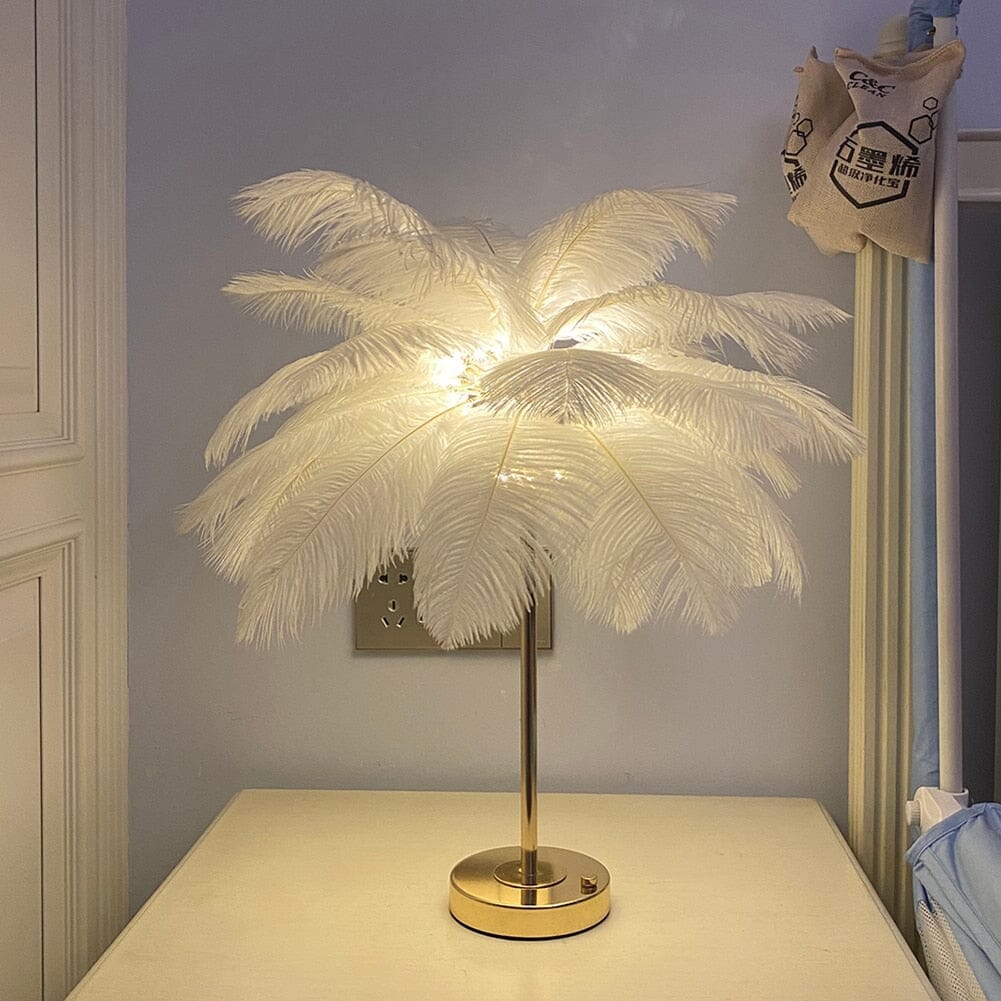 Modern Minimalist Feather LED Lamp With Ostrich Feather White NALANI