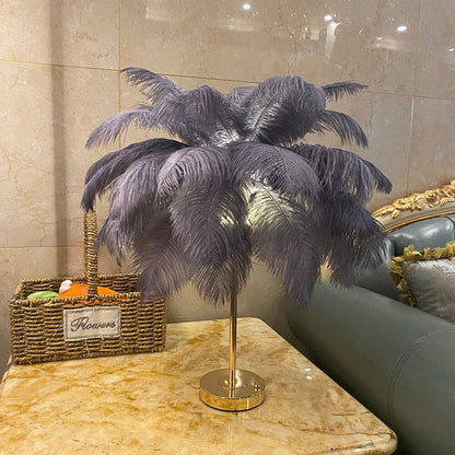 Modern Minimalist Feather LED Lamp With Ostrich Feather Grey NALANI