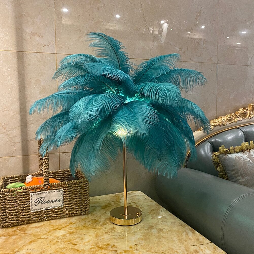 Modern Minimalist Feather LED Lamp With Ostrich Feather Green NALANI