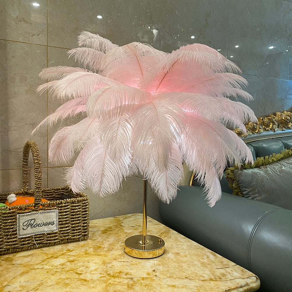 Modern Minimalist Feather LED Lamp With Ostrich Feather Pink NALANI