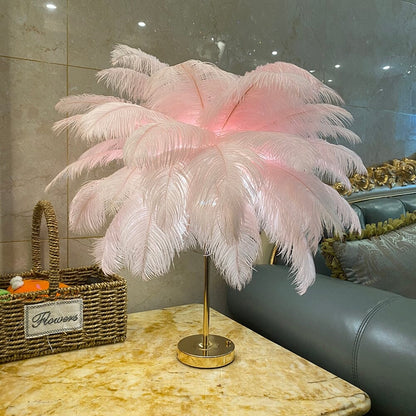 Modern Minimalist Feather LED Lamp With Ostrich Feather Pink NALANI
