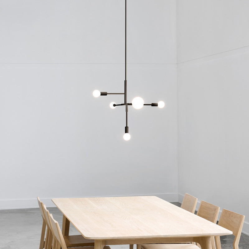Modern Minimalist Linear Chandelier White Glass 5 Light Black NALANI