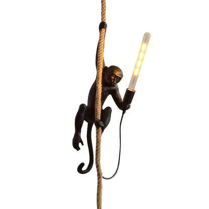 Modern Monkey Resin Ceiling Bulb Pendant Light Hemp Rope NALANI