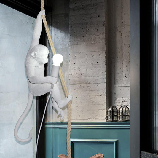 Modern Monkey Resin Ceiling Bulb Pendant Light Hemp Rope NALANI