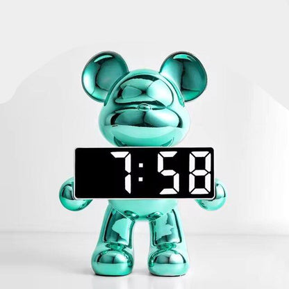 Modern Teddy Bear Shape Digital Clock for Home Decor Chrome Green NaLani