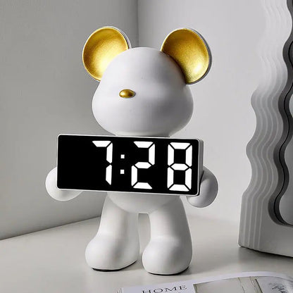 Modern Teddy Bear Shape Digital Clock for Home Decor White NaLani
