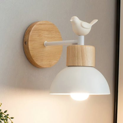 Nature Inspired Bird Wall Lamp With Wooden Metal Finish NALANI