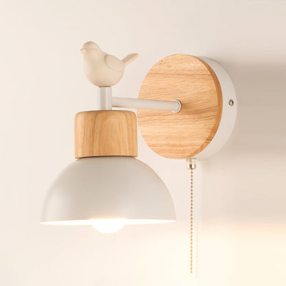 Nature Inspired Bird Wall Lamp With Wooden Metal Finish Model B ∅ 5.9″ x H 7.5″ Wood color & White NALANI