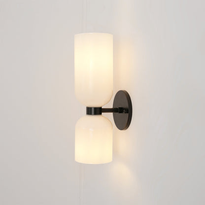 Opal Glass Wall Lamp With Warm Glow Modern Sconce Lighting ∅ 4.7″ x H 13.8″ Dia 12cm x H 35cm Matt black Opal NALANI